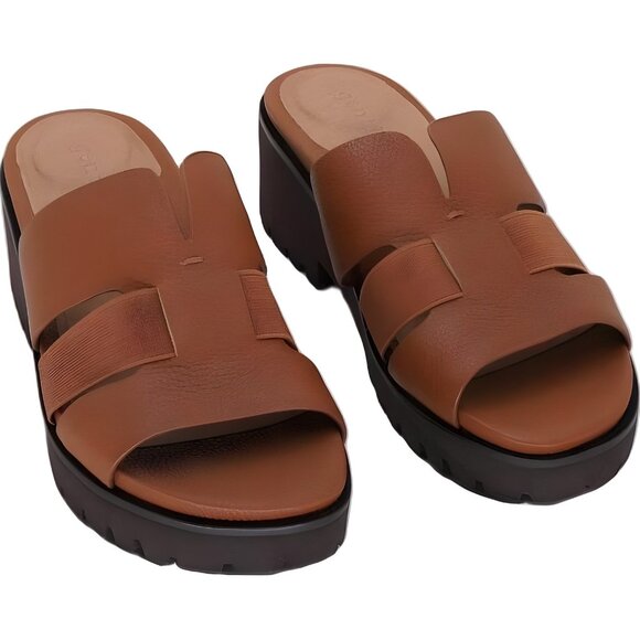 Gentle Souls Anja Elastic Platform Slide Heeled Sandals Brown Women US 7 - Picture 1 of 6